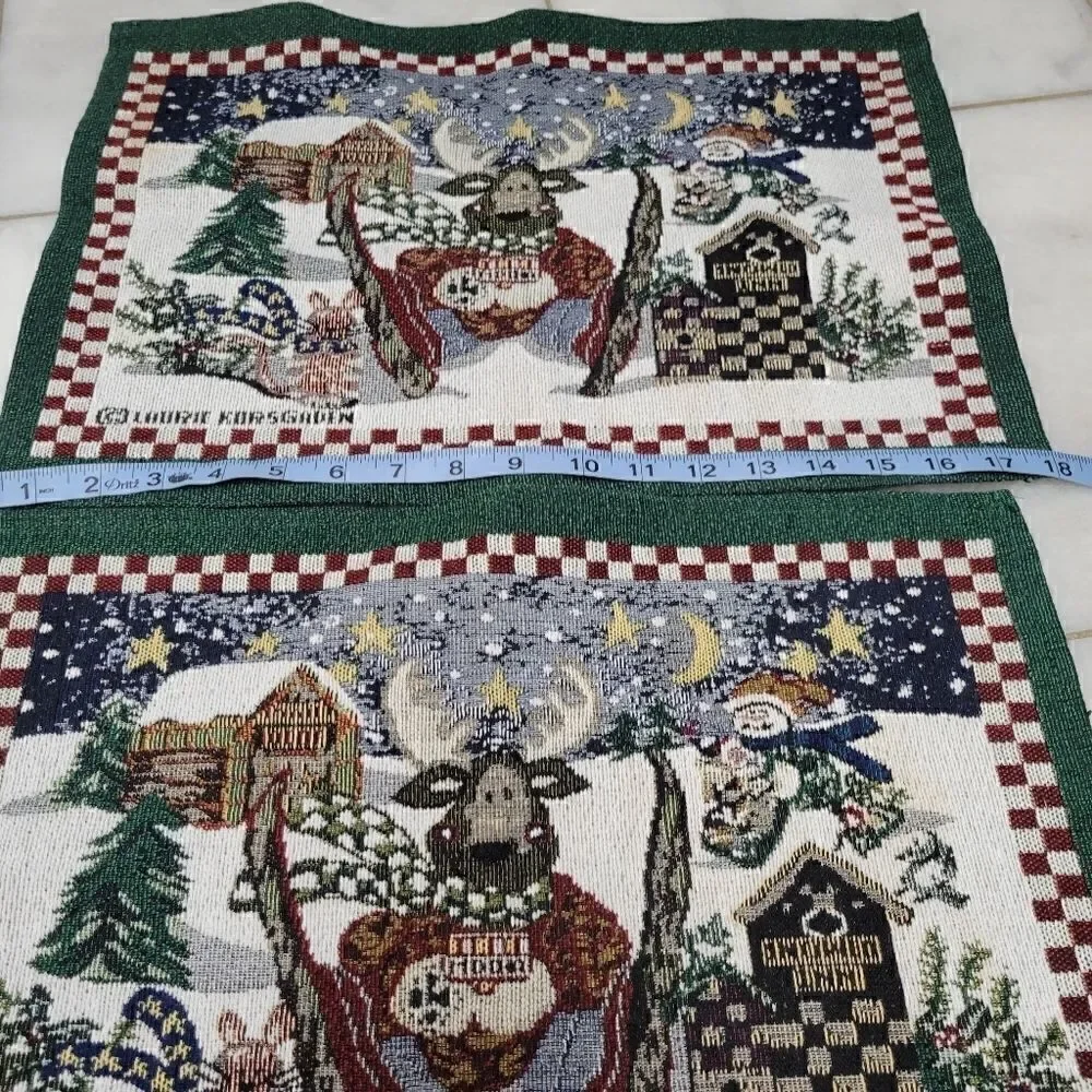 Lorie Korsgaden Cottage Cozy Moose Ski Christmas Embroidery Placemats, set of 2